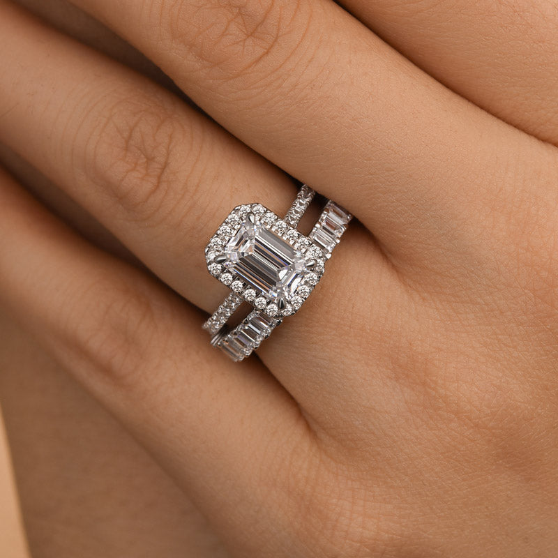 2.5CT Emerald Cut White Sapphire Diamond Ring