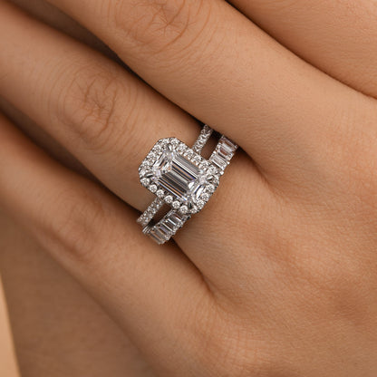 2.5CT Emerald Cut White Sapphire Diamond Ring