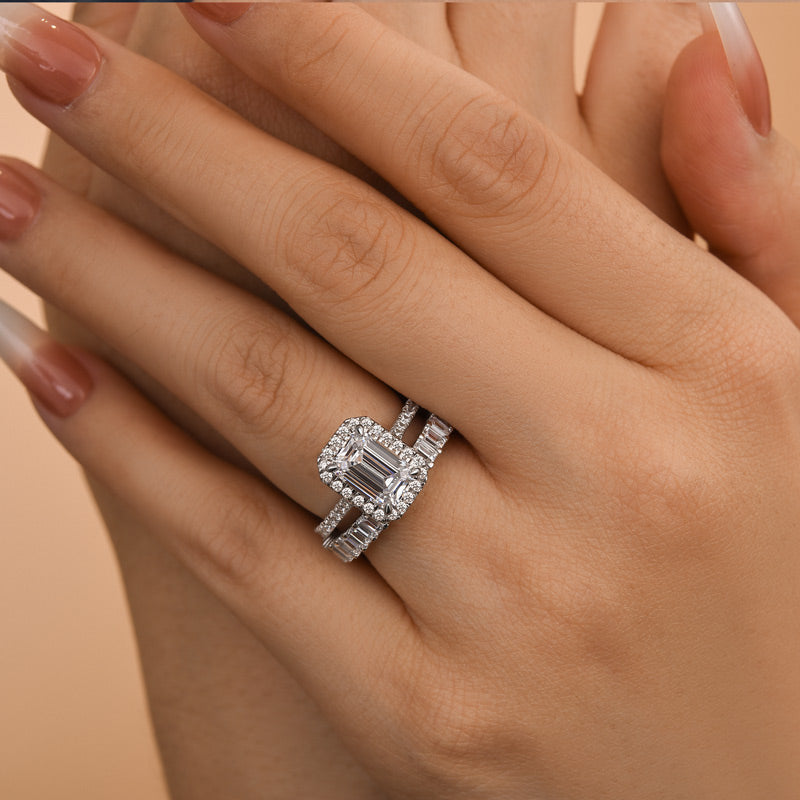 2.5CT Emerald Cut White Sapphire Diamond Ring