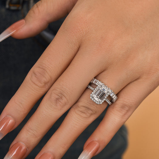 2.5CT Emerald Cut White Sapphire Diamond Ring