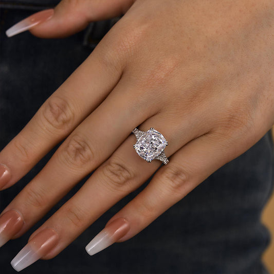 7Ct Crushed Ice Cushion Cut Engagement Ring 925 Silver White Gold