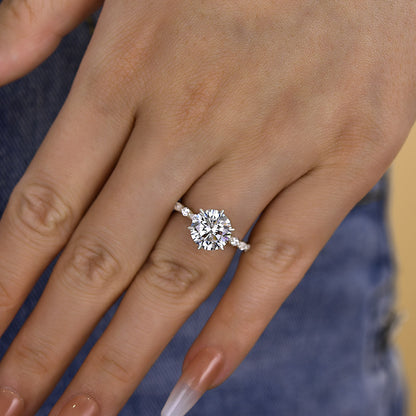 3Ct Round 6-Prong Diamond Ring with Accents