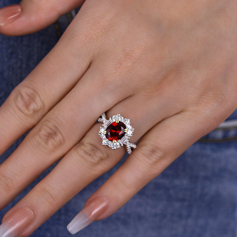 1.0ct Oval Ruby & Mixed-Cut Diamond Vintage Engagement Ring
