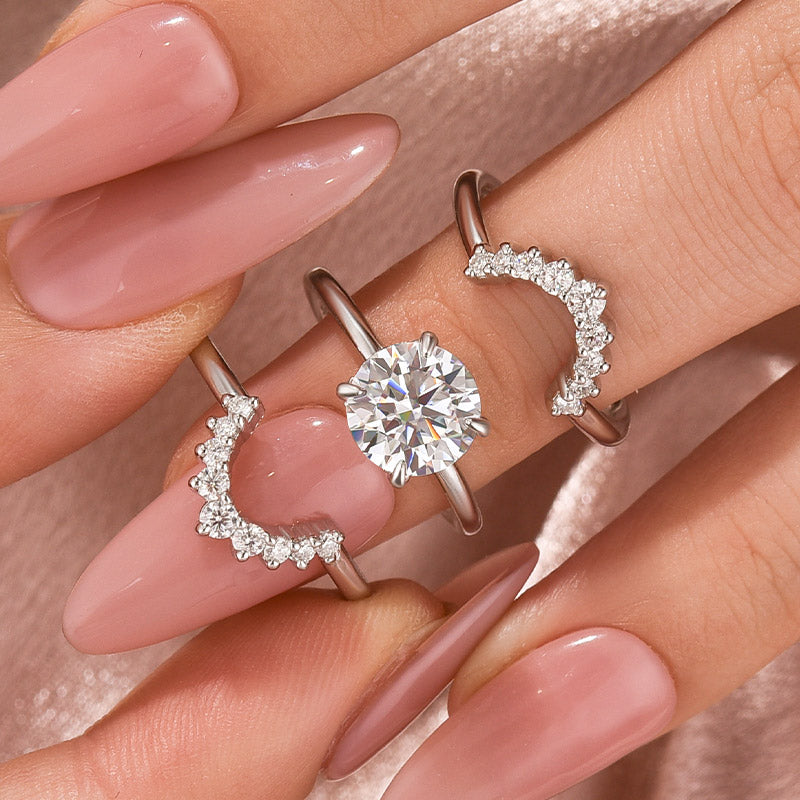 2Ct Round Moissanite Halo Ring Set in 925 Silver White Gold Plated
