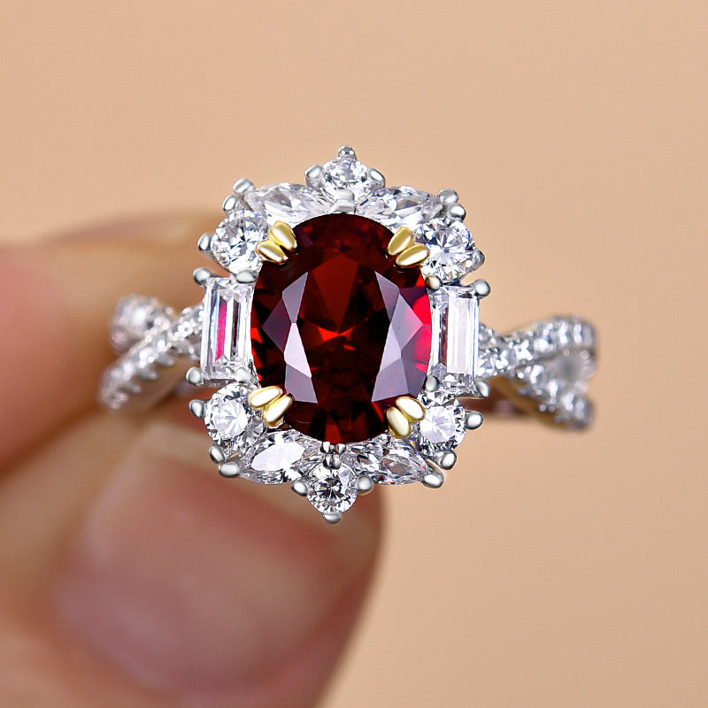 1.0ct Oval Ruby & Mixed-Cut Diamond Vintage Engagement Ring