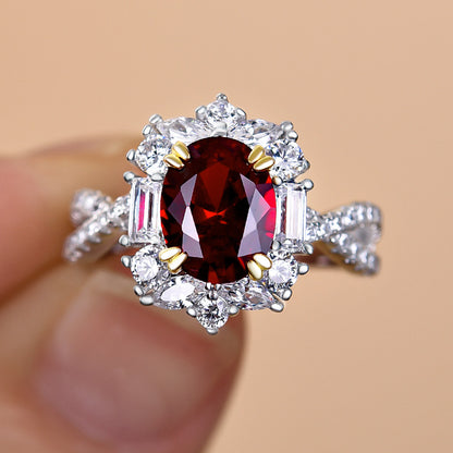 1.0ct Oval Ruby & Mixed-Cut Diamond Vintage Engagement Ring