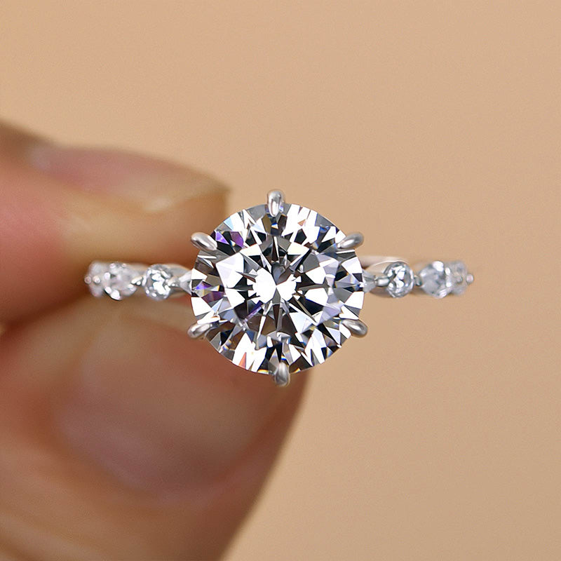 3Ct Round 6-Prong Diamond Ring with Accents
