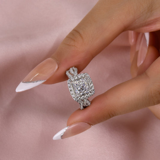 Princess Cut Simulated Diamond Ring 2 Carat 925 Silver 18K Gold