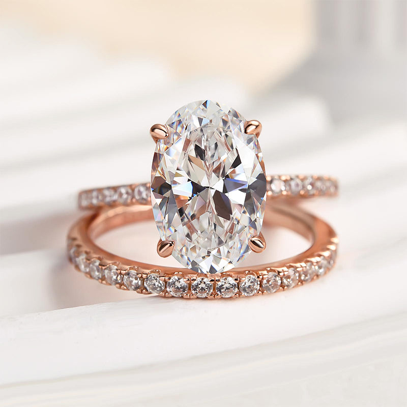 4.0CT Oval Cut Three-Tone Diamond Bridal Set