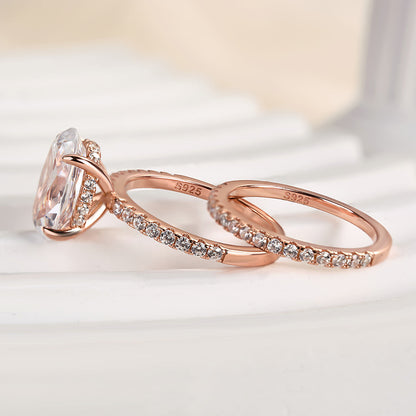 4.0CT Oval Cut Three-Tone Diamond Bridal Set