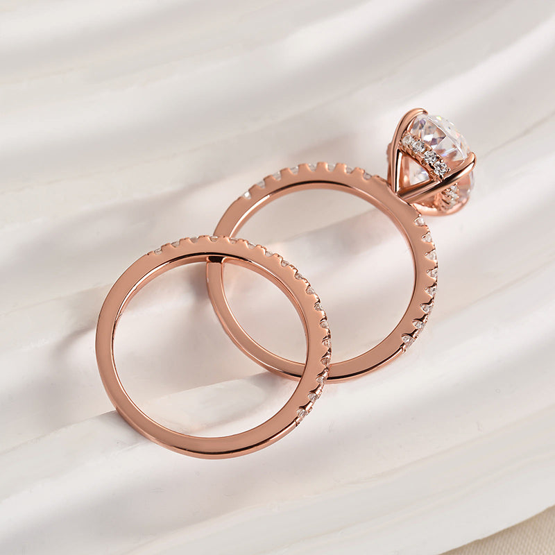 4.0CT Oval Cut Three-Tone Diamond Bridal Set