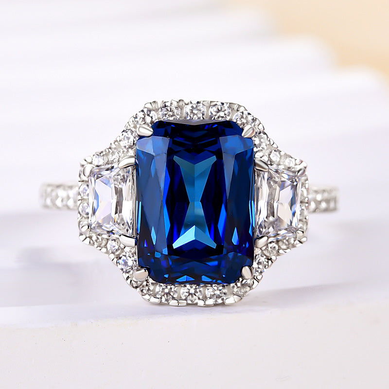 3.0ct Blue Sapphire Radiant Cut Three-Stone Ring