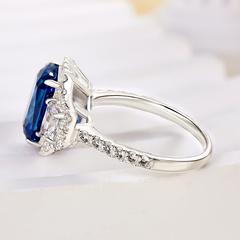 3.0ct Blue Sapphire Radiant Cut Three-Stone Ring