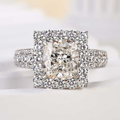 2.5Ct Cushion Cut Diamond Halo Ring in White Gold Plated Silver
