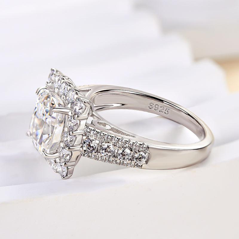 2.5Ct Cushion Cut Diamond Halo Ring in White Gold Plated Silver