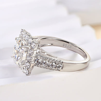 2.5Ct Cushion Cut Diamond Halo Ring in White Gold Plated Silver