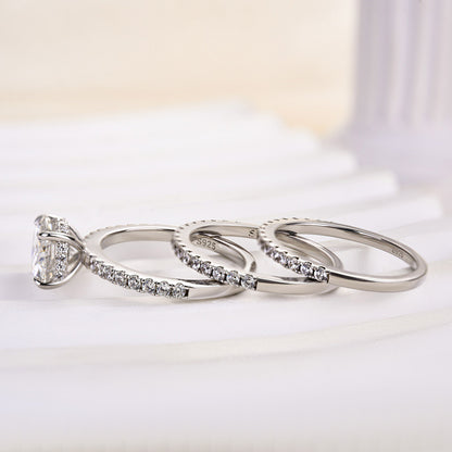 925 Silver White Gold Plated 2ct Diamond 3PC Wedding Set