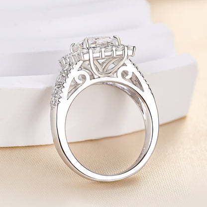 2.5Ct Cushion Cut Diamond Halo Ring in White Gold Plated Silver