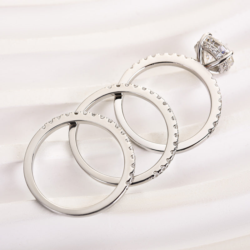 925 Silver White Gold Plated 2ct Diamond 3PC Wedding Set