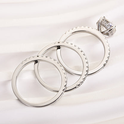 925 Silver White Gold Plated 2ct Diamond 3PC Wedding Set