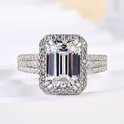 3Ct Emerald Cut Sona Diamond Halo Ring 18K White Gold