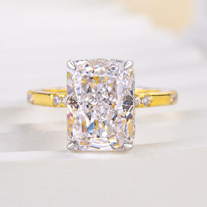 5Ct Radiant Cut Sona Diamond Ring 18K Yellow Gold