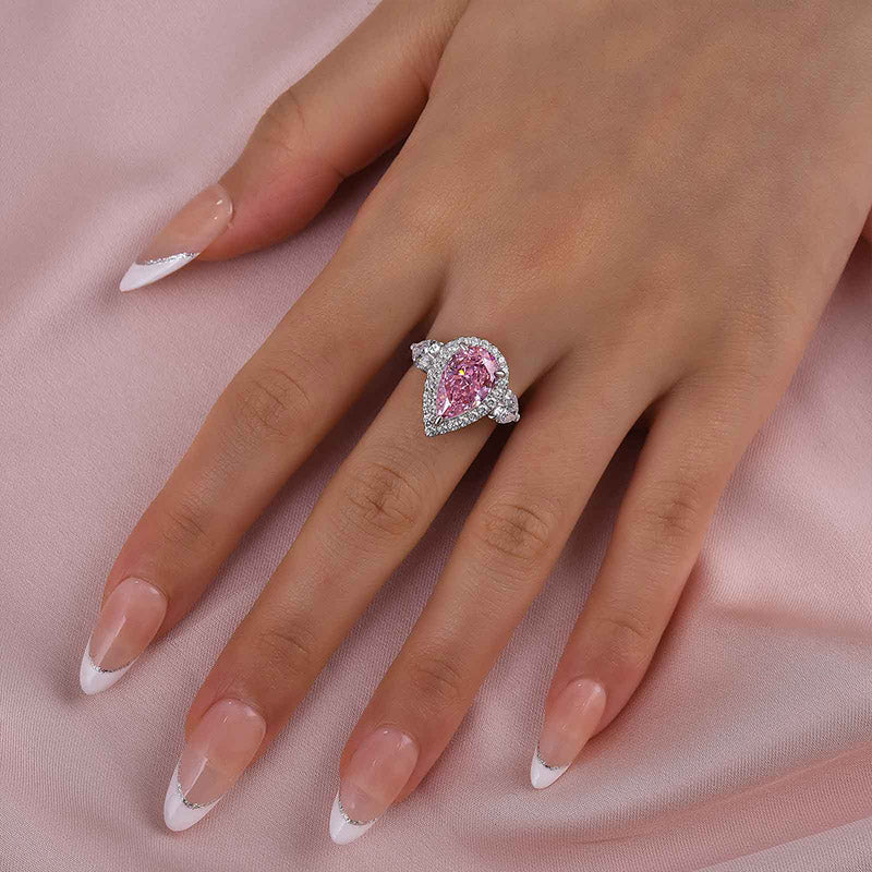 4 Carat Pear Cut Pink Sapphire Three Stone Ring