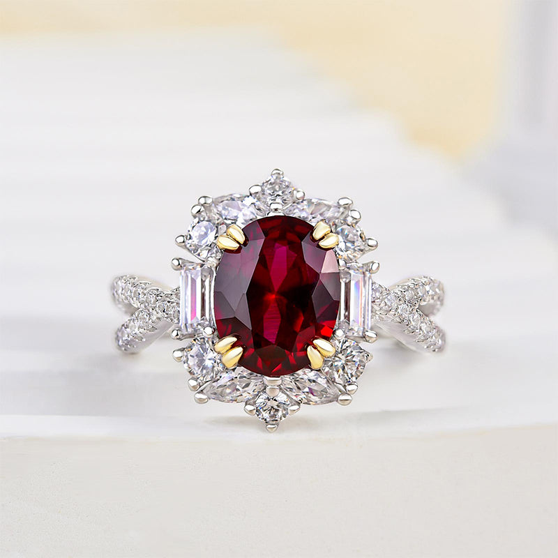 1.0ct Oval Ruby & Mixed-Cut Diamond Vintage Engagement Ring