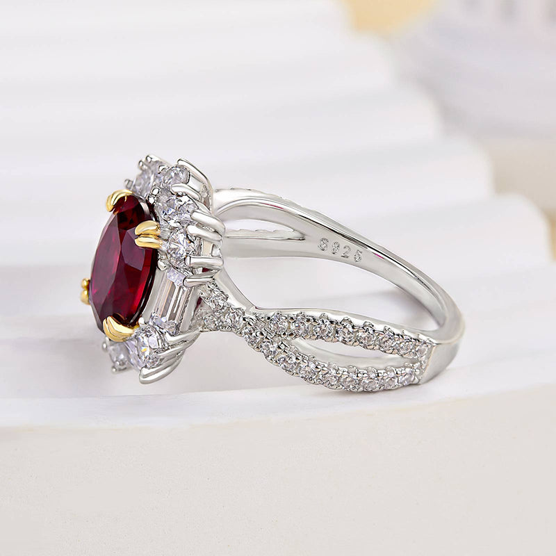 1.0ct Oval Ruby & Mixed-Cut Diamond Vintage Engagement Ring