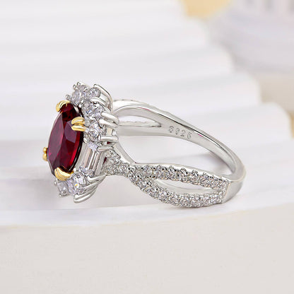 1.0ct Oval Ruby & Mixed-Cut Diamond Vintage Engagement Ring