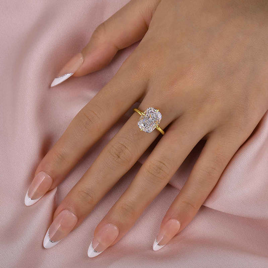 6.5Ct Elongated Cushion Engagement Ring - 925 Silver 18K Gold