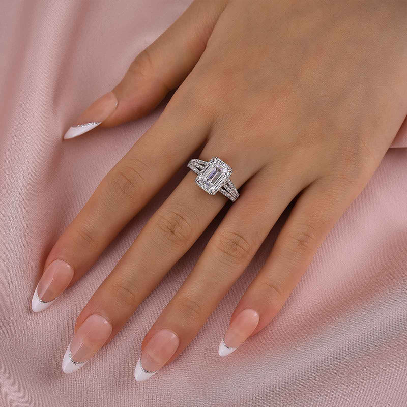 2.75Ct Emerald Cut Simulated Diamond Ring White Gold Plated