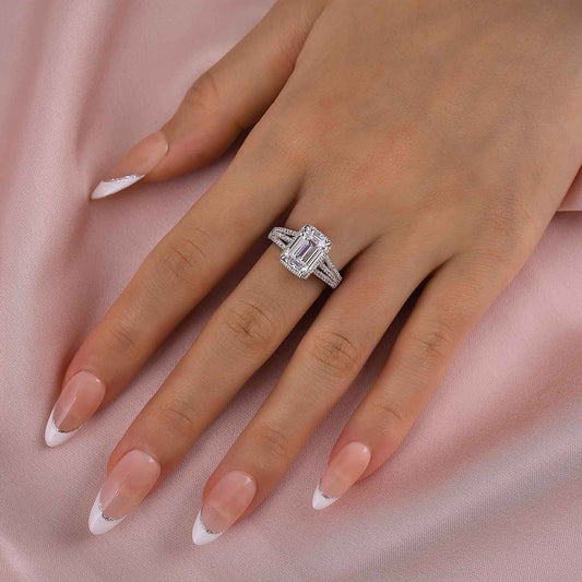 2.75Ct Emerald Cut Simulated Diamond Ring White Gold Plated
