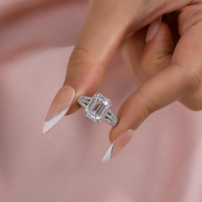 2.75Ct Emerald Cut Simulated Diamond Ring White Gold Plated
