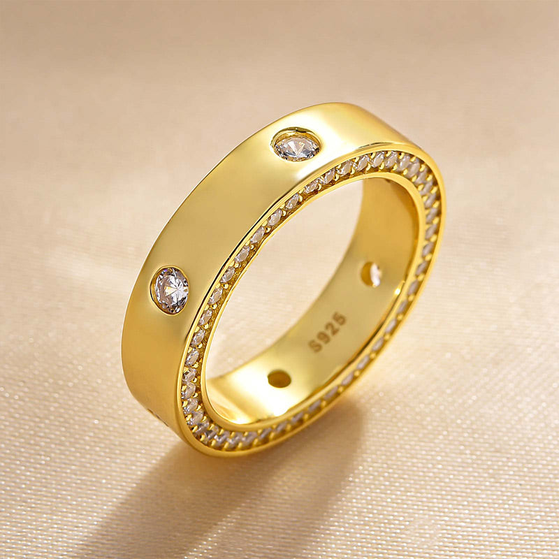 1.3Ct Sona Diamond Band Ring - Yellow/White Gold Plated 925 Silver