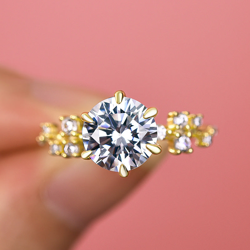 2Ct Round Sona Diamond Solitaire Ring 18K Yellow Gold