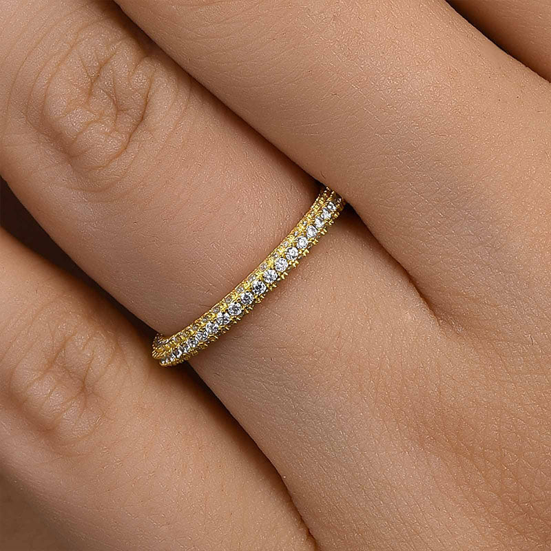 1Ct Round Cut Diamond Band 925 Silver Two-Tone
