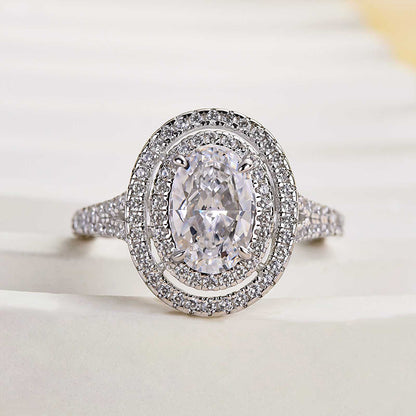 2Ct Oval Double Halo Split Shank Engagement Ring