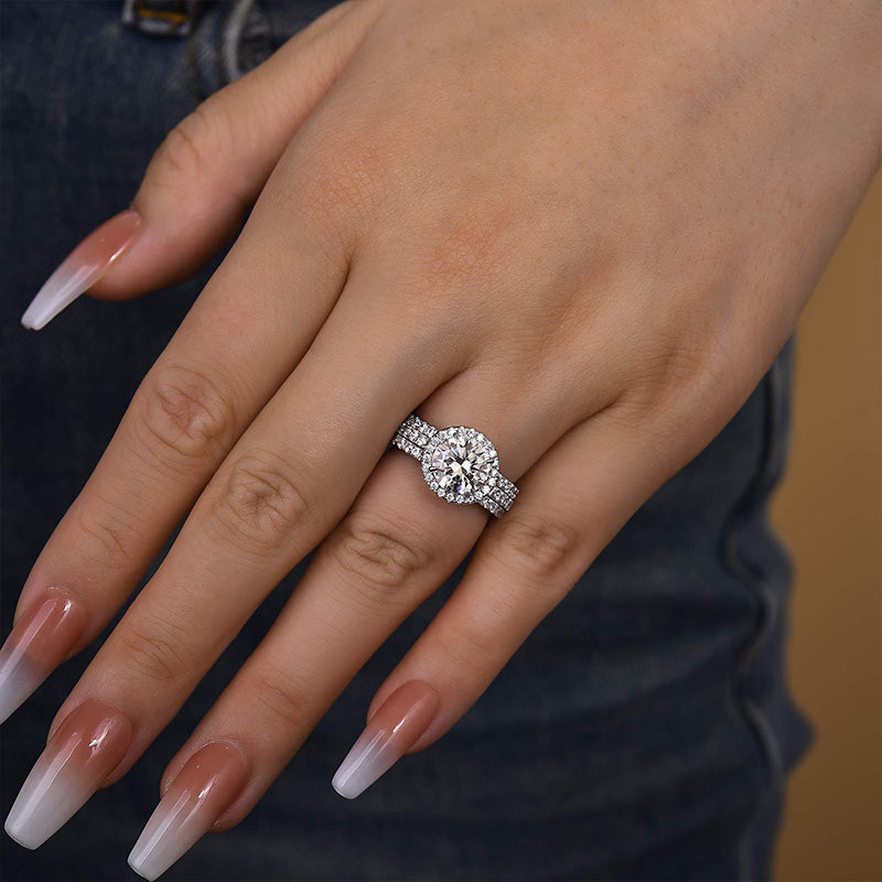 2Ct Round Sona Diamond Halo Ring 18K White Gold