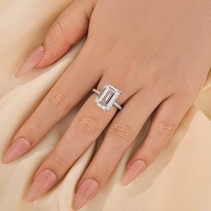 10Ct Emerald Cut Engagement Ring - Hidden Halo Sterling Silver