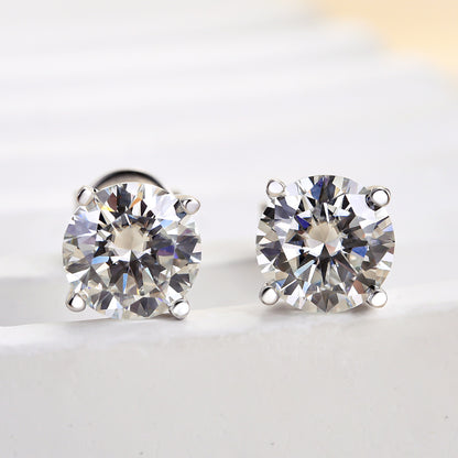 Round Moissanite Earrings in Rhodium-Plated Sterling Silver