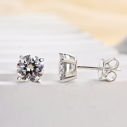 Round Moissanite Earrings in Rhodium-Plated Sterling Silver