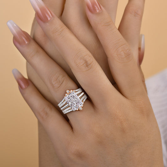 4.5Ct Radiant Sona Diamond Ring with Dual-Tone Band