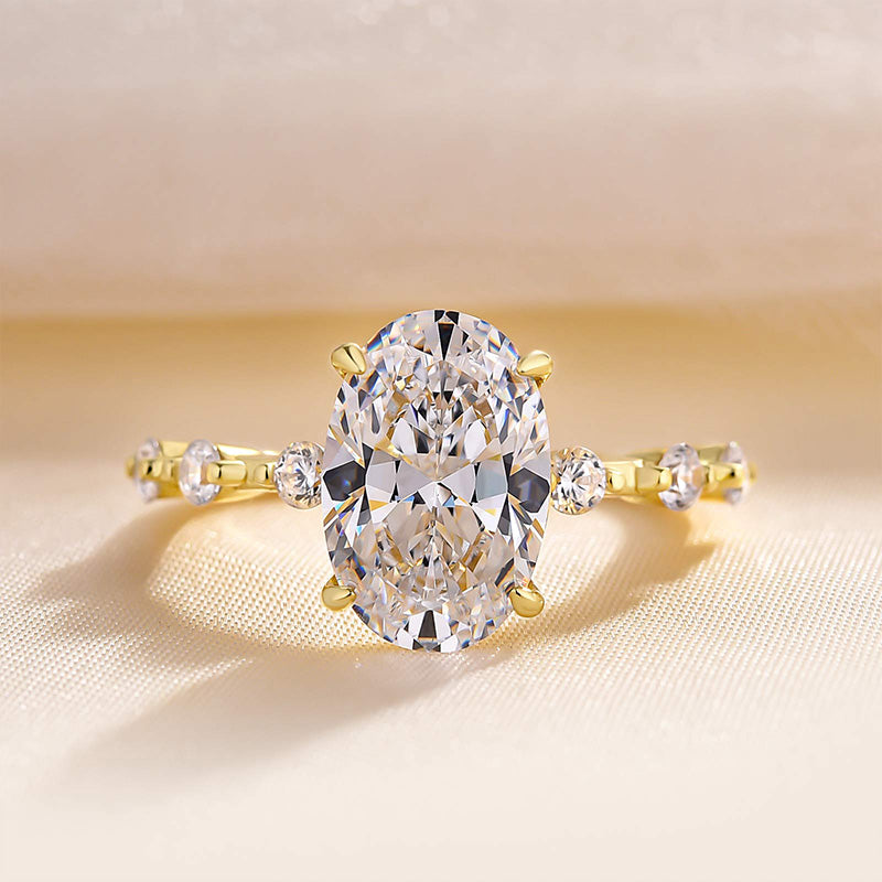 4Ct Oval Cut Diamond Ring with 0.5Ct Side Stones 925 Silver
