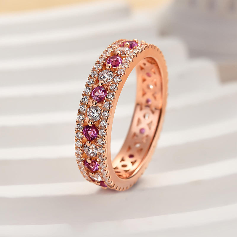 925 Silver Rose Gold Plated 2ct White & Pink Diamond Band
