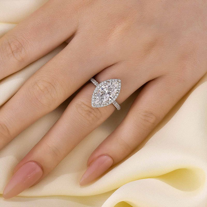3Ct Marquise Halo Engagement Ring - 18K White Gold Plated