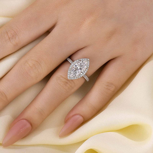 3Ct Marquise Halo Engagement Ring - 18K White Gold Plated