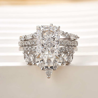 3.5Ct Radiant Cut Diamond Ring Set with Dual Bands