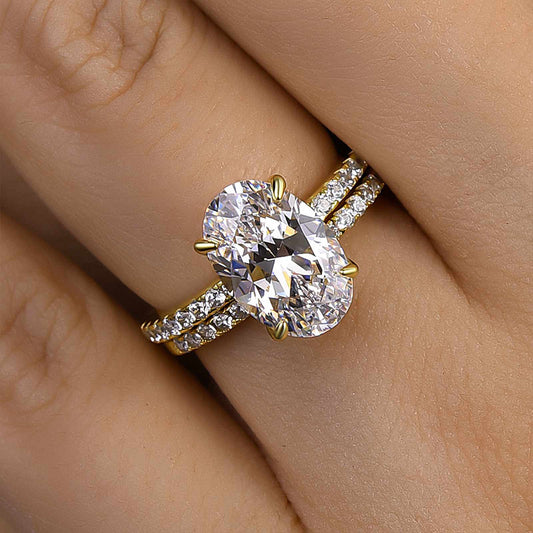 4.0CT Oval Cut Three-Tone Diamond Bridal Set