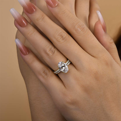 4.0CT Oval Cut Three-Tone Diamond Bridal Set